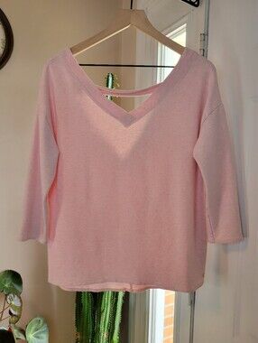 CALIA by Carrie Underwood Pink "Effortless" V-Neck Open Back 3/4 Sleeve Top, L